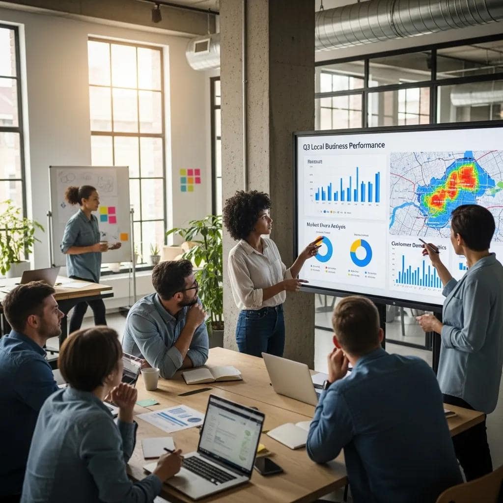 Marketing team analyzing local business data for effective strategies
